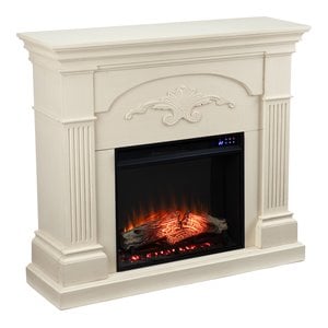 Maklaine Traditional Touch Screen Electric Fireplace in Ivory