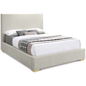 Maklaine Mid-Century Beige Finish Linen Textured Fabric Queen Bed