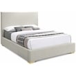 Maklaine Mid-Century Beige Finish Linen Textured Fabric Queen Bed
