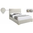 Maklaine Mid-Century Beige Finish Linen Textured Fabric Queen Bed
