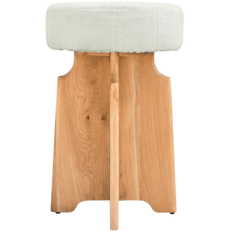 Maklaine Mid-Century Modern Cream Finish Boucle Fabric Stool