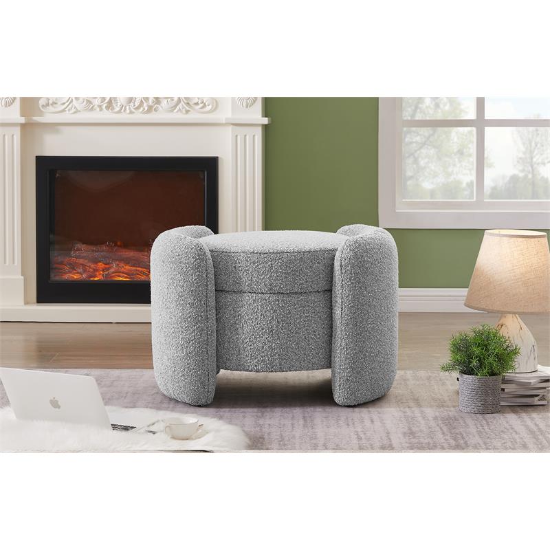 Maklaine Modern / Contemporary Rich Grey Boucle Fabric Ottoman