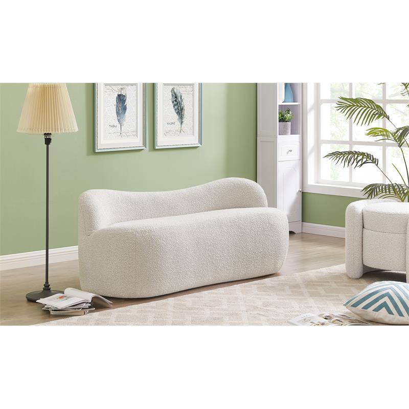 Maklaine Modern / Contemporary Rich Cream Boucle Fabric Bench