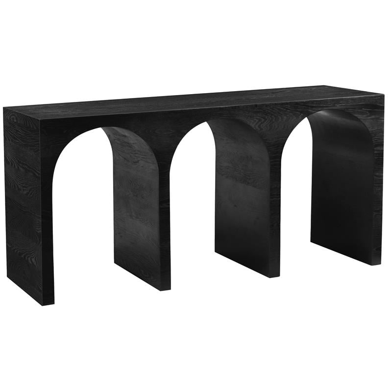 Maklaine Mid-Century Modern Solid Black Oak Finish Console Table