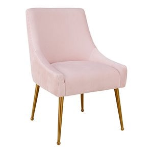 Maklaine 19&quot Transitional Velvet and Stainless Steel Side Chair in Pink