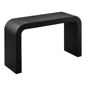 Maklaine Contemporary 31.9&quotH Acacia Wood Console Table in Black