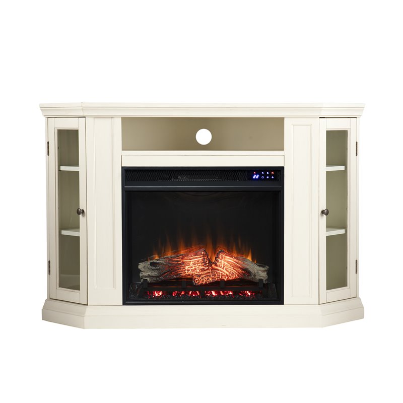 Maklaine Touch Screen Wood Electric Corner Fireplace in Ivory
