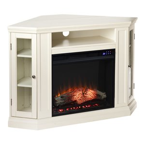 Maklaine Touch Screen Wood Electric Corner Fireplace in Ivory