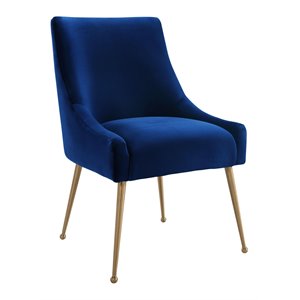 Maklaine 19&quot Transitional Velvet and Stainless Steel Side Chair in Navy