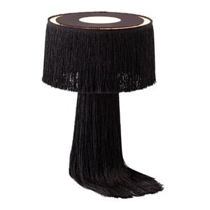 Maklaine 15.2&quotH Transitional Cotton Tassel Table Lamp in Black