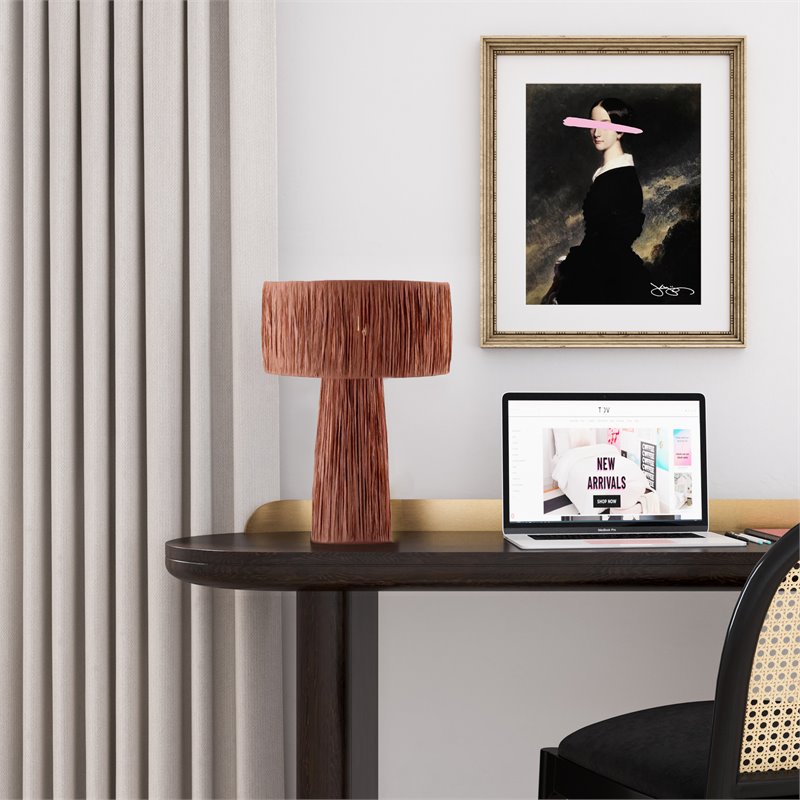 Maklaine Transitional Fabric Raffia Brick Red Finish Table Lamp