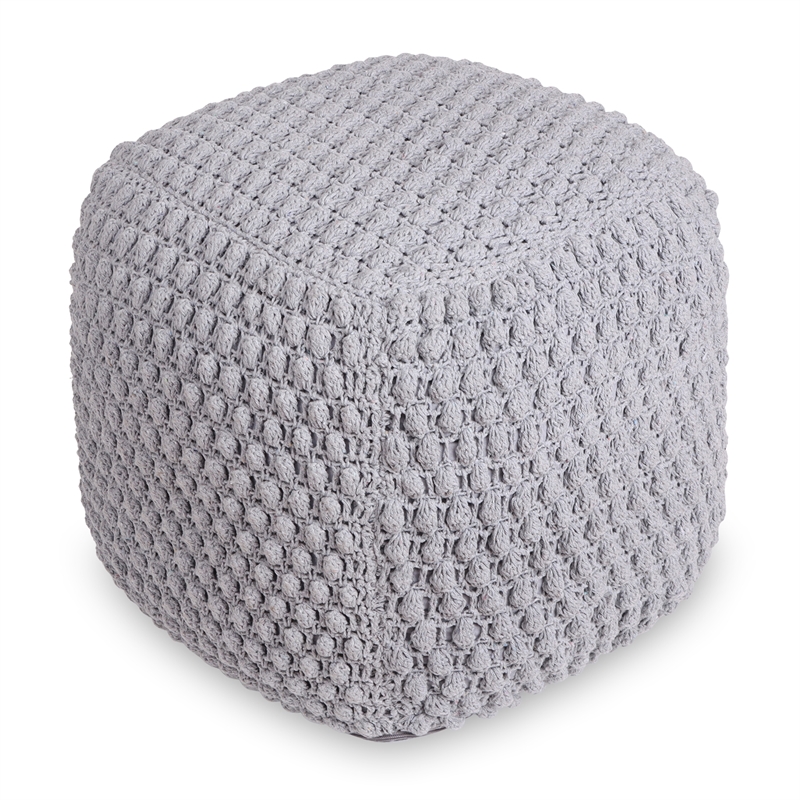 Maklaine Modern / Contemporary Cotton Yarn Pouf in Light Grey
