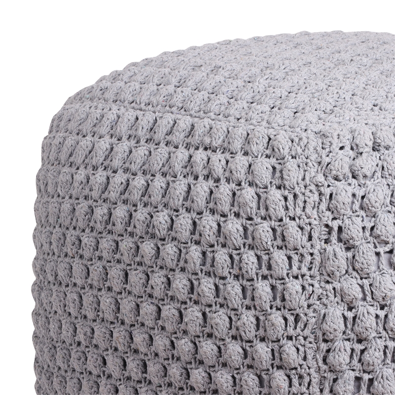 Maklaine Modern / Contemporary Cotton Yarn Pouf in Light Grey
