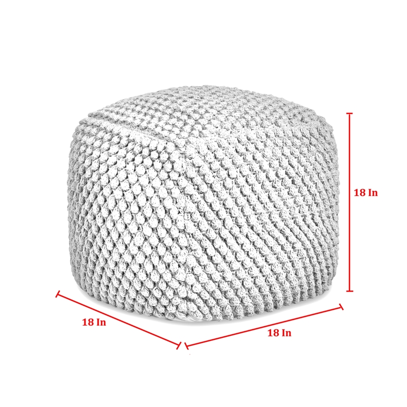 Maklaine Modern / Contemporary Cotton Yarn Pouf in Light Grey