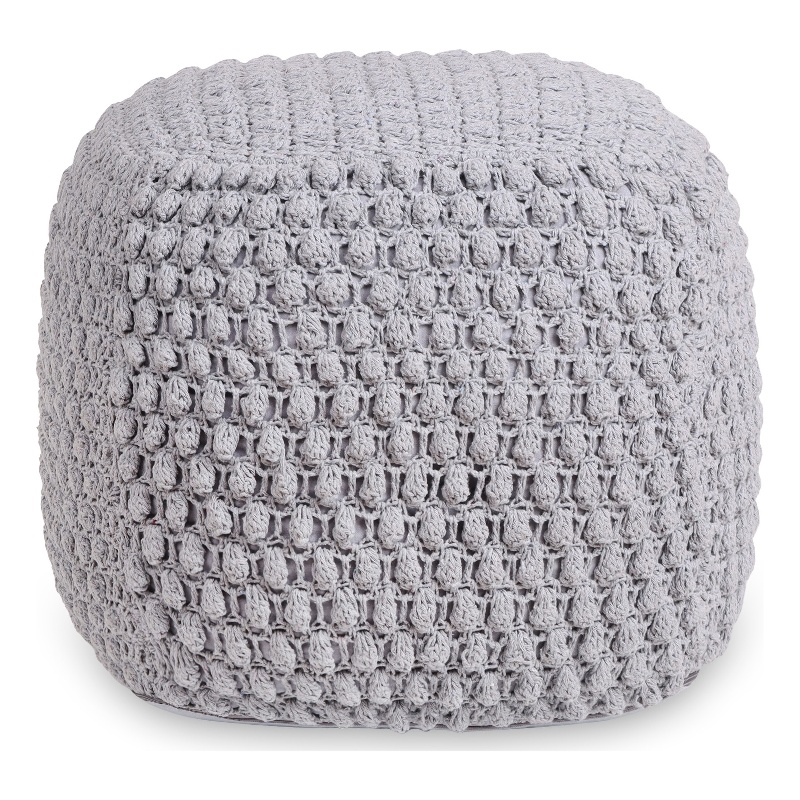 Maklaine Modern / Contemporary Cotton Yarn Pouf in Light Grey