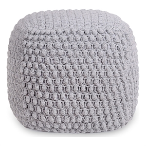 Maklaine Modern / Contemporary Cotton Yarn Pouf in Light Grey