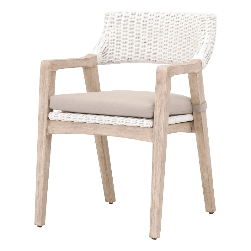 Maklaine Transitional Rattan Arm Chair in White / Light Gray