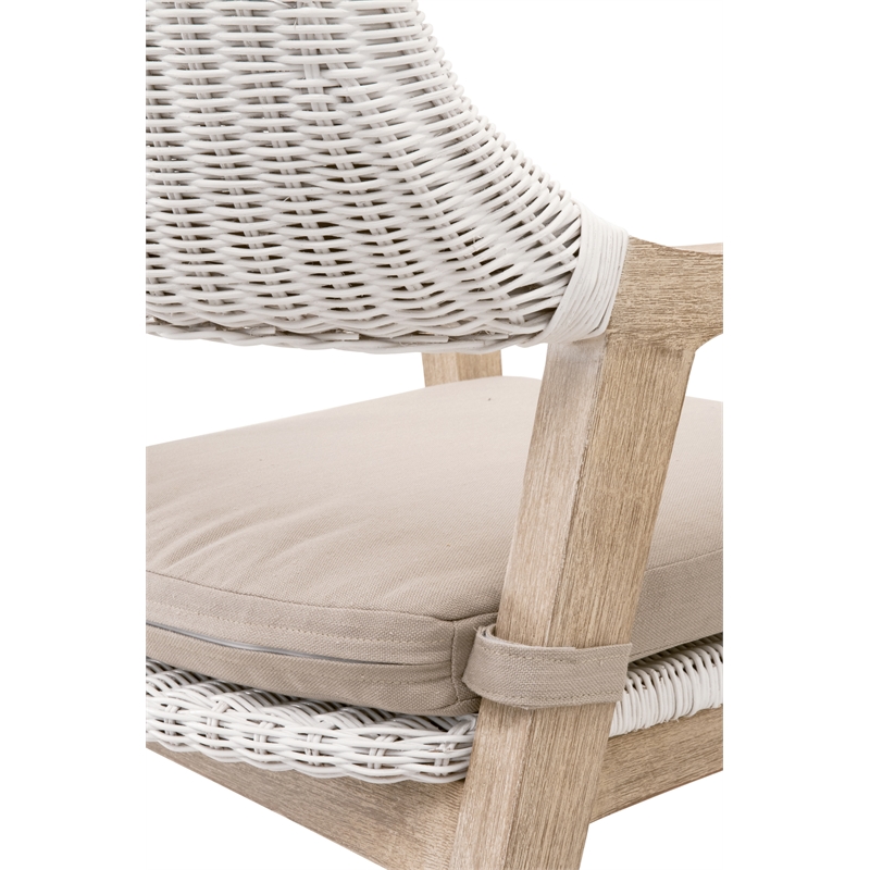 Maklaine Transitional Rattan Arm Chair in White / Light Gray