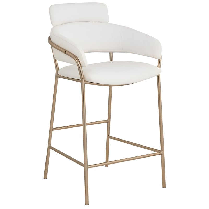 Maklaine Contemporary Cream Vegan Faux Leather Counter Stool