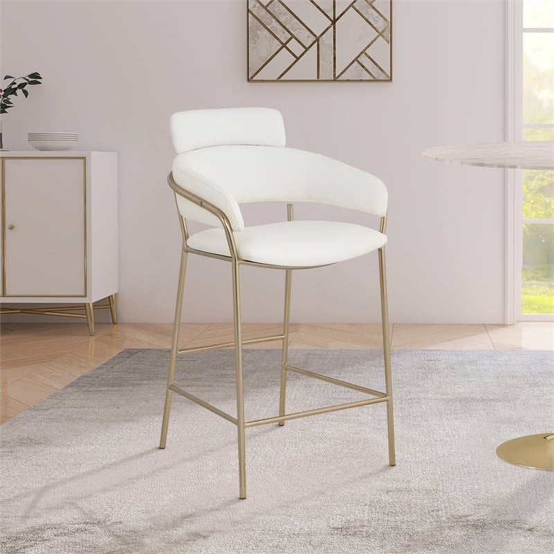 Maklaine Contemporary Cream Vegan Faux Leather Counter Stool