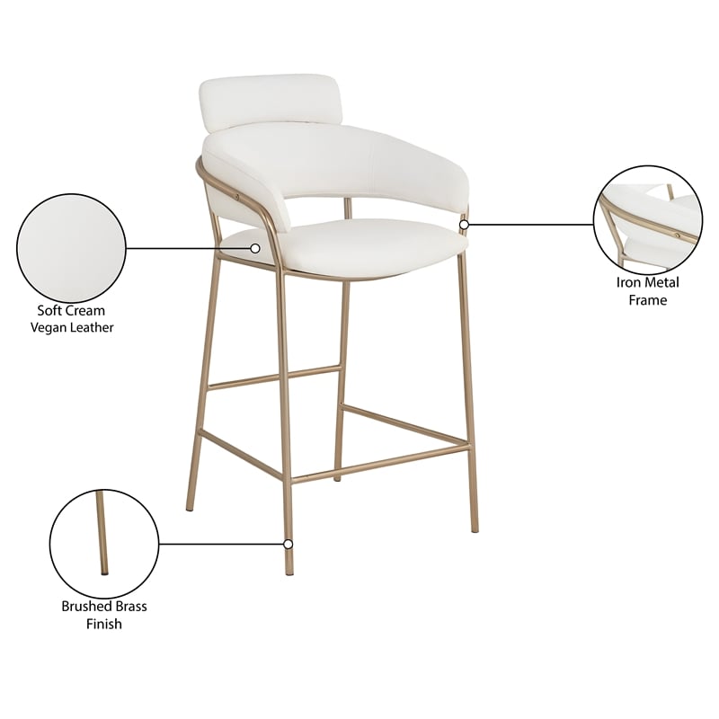 Maklaine Contemporary Cream Vegan Faux Leather Counter Stool