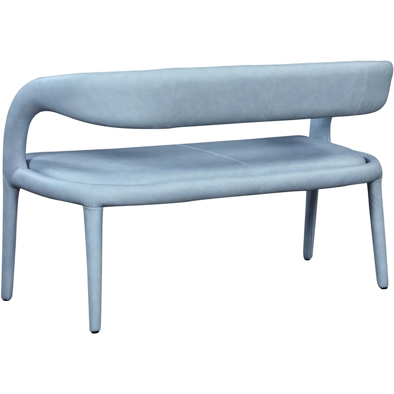 Maklaine Modern / Contemporary Light Blue Vegan Faux Leather Bench