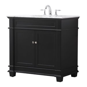 Maklaine 36&quot Solid Wood Steel Single Bathroom Vanity Set in Black