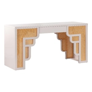Maklaine Transitional Cream Finish & Woven Rattan Accents Desk
