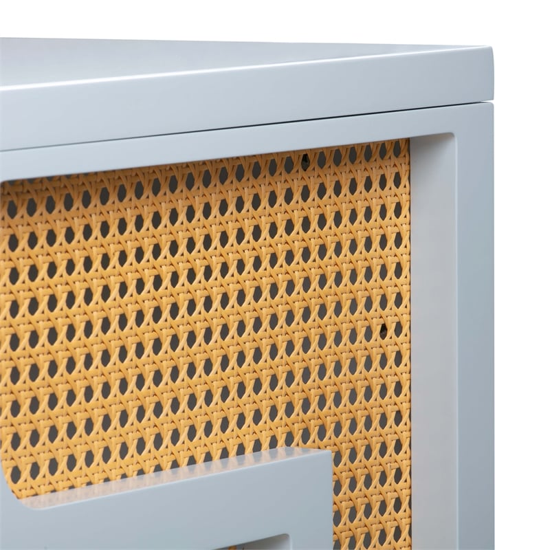 Maklaine Contemporary Pastel Blue & Woven Rattan Accents Desk