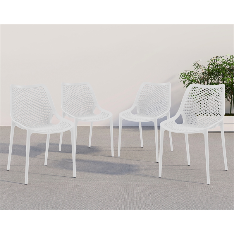 Maklaine Contemporary White Outdoor Patio Dining Chair (Set of 4)