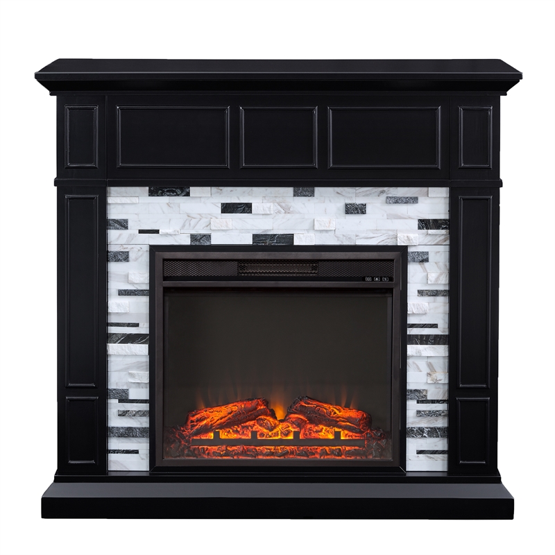 Maklaine ContemporaryEngineered Wood Electric Fireplace in Black