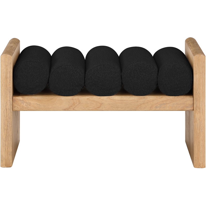 Maklaine Contemporary Fabric Black Cushion and Natural Bench