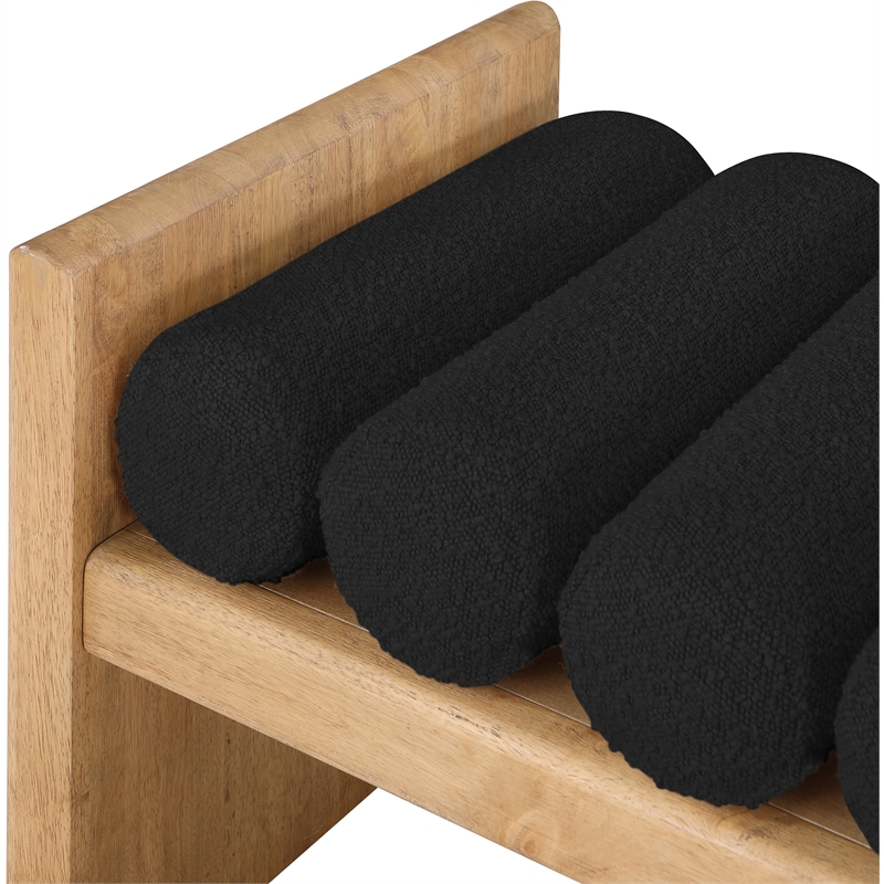 Maklaine Contemporary Fabric Black Cushion and Natural Bench