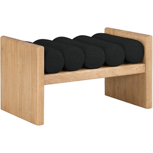 Maklaine Contemporary Fabric Black Cushion and Natural Bench