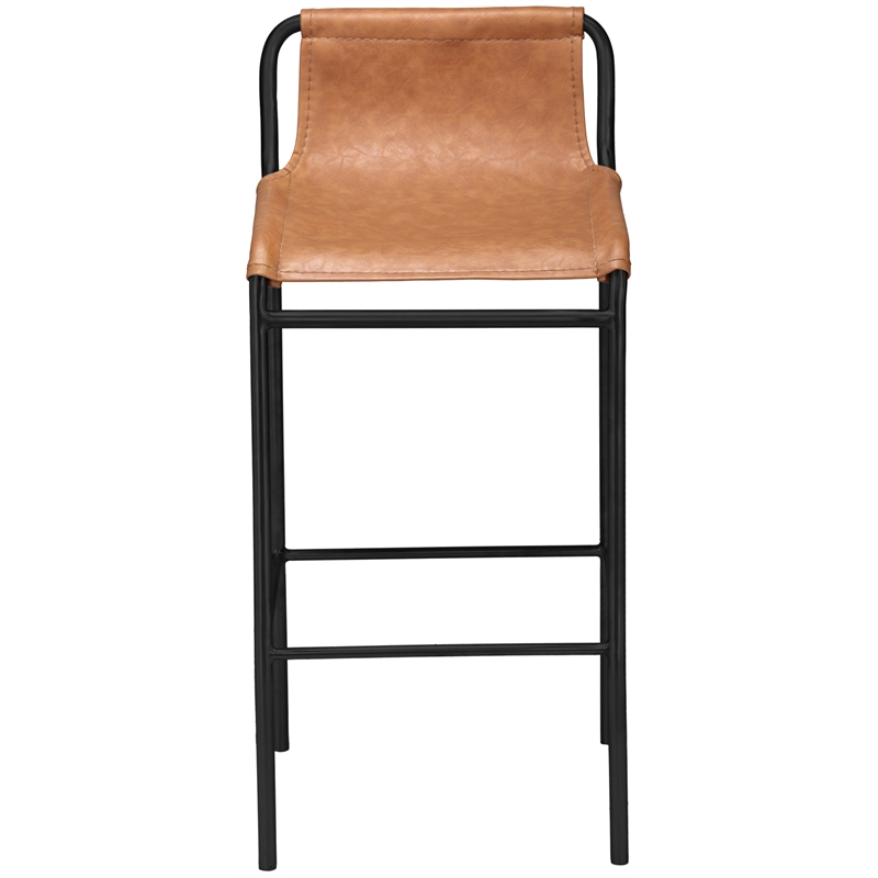 Maklaine Modern / Contemporary Cognac Faux Leather Counter Stool