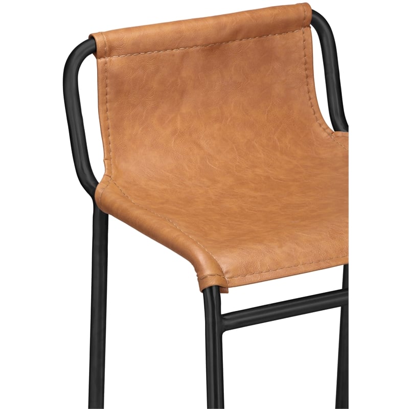 Maklaine Modern / Contemporary Cognac Faux Leather Counter Stool