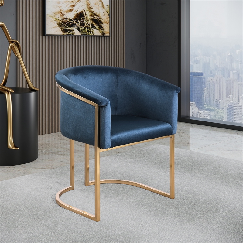 Maklaine Modern / Contemporary Navy Velvet Fabric Dining Chair
