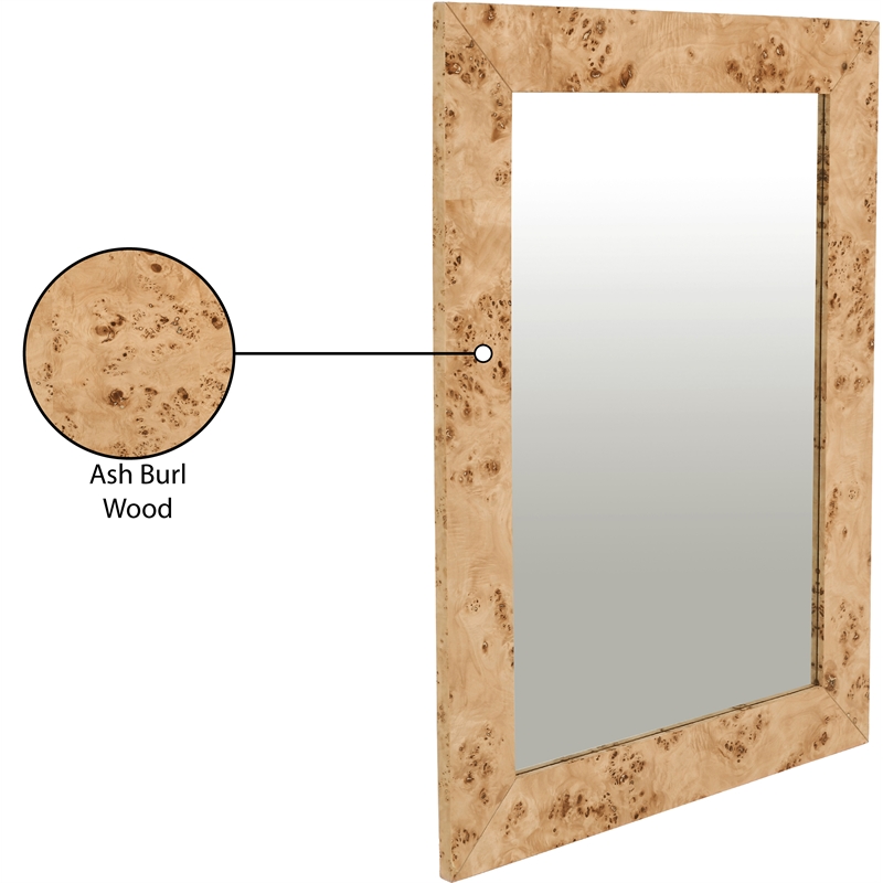 Maklaine Mid-Century Modern Natural Glass Ash Burl Wood Mirror