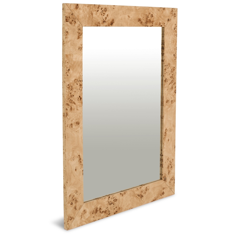 Maklaine Mid-Century Modern Natural Glass Ash Burl Wood Mirror