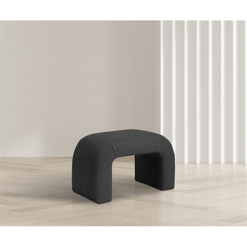 Maklaine Modern / Contemporary Rich Black Boucle Fabric Bench