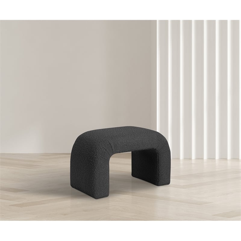 Maklaine Modern / Contemporary Rich Black Boucle Fabric Bench