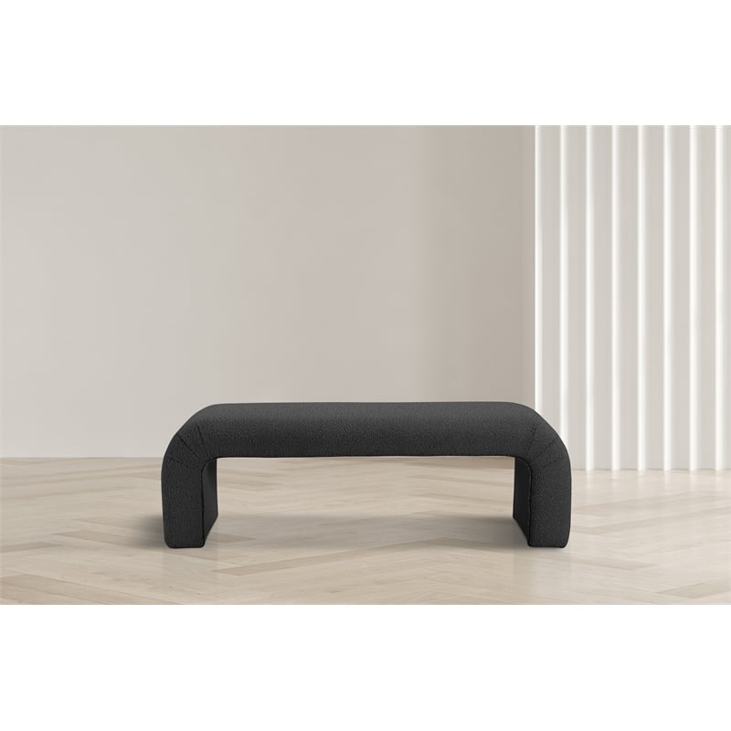 Maklaine Modern / Contemporary Rich Black Boucle Fabric Bench