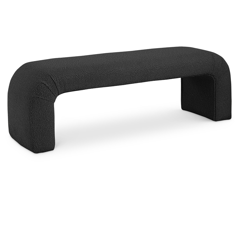 Maklaine Modern / Contemporary Rich Black Boucle Fabric Bench