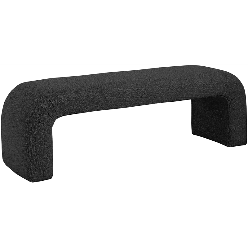 Maklaine Modern / Contemporary Rich Black Boucle Fabric Bench