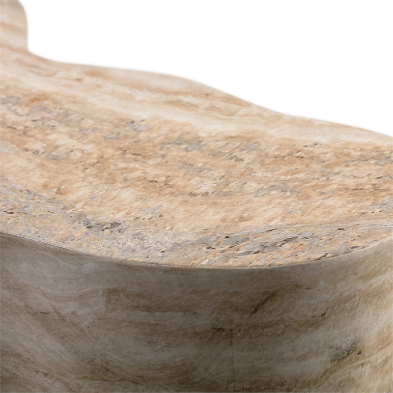 Maklaine Transitional Tan Finish Faux Travertine Short Side Table