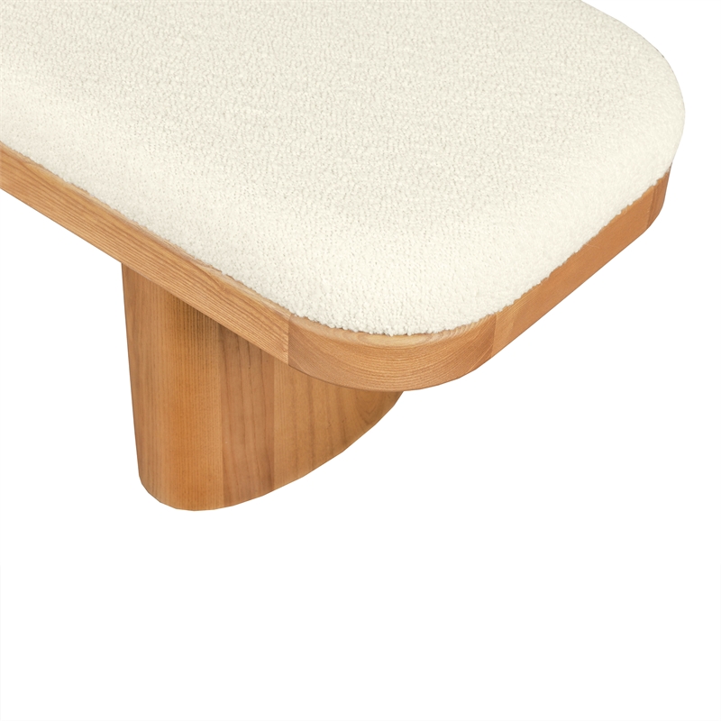 Maklaine White Performance Textured Boucle Upholstered Wooden Bench