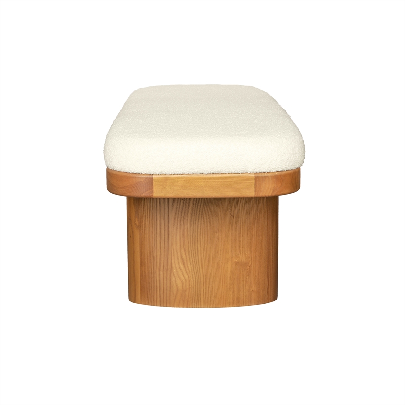 Maklaine White Performance Textured Boucle Upholstered Wooden Bench