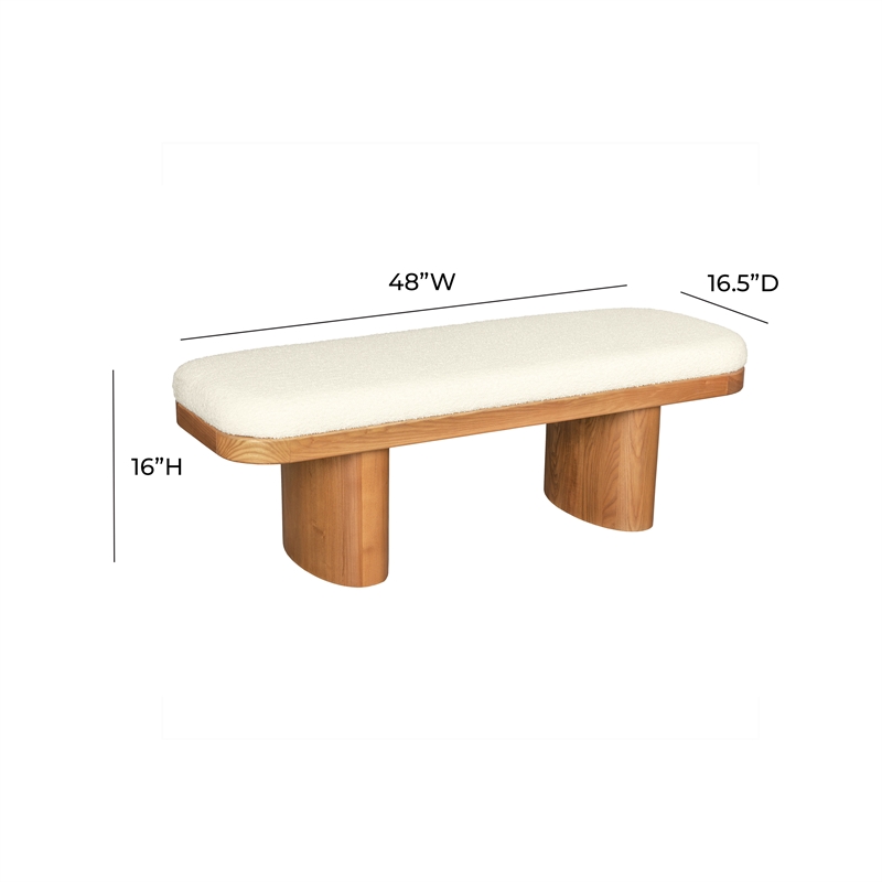 Maklaine White Performance Textured Boucle Upholstered Wooden Bench