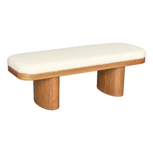 Maklaine White Performance Textured Boucle Upholstered Wooden Bench