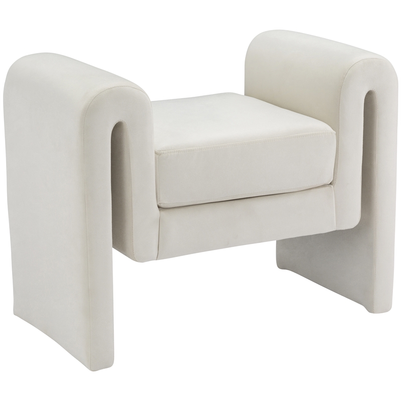 Maklaine Modern / Contemporary Soft Cream Finish Velvet Bench